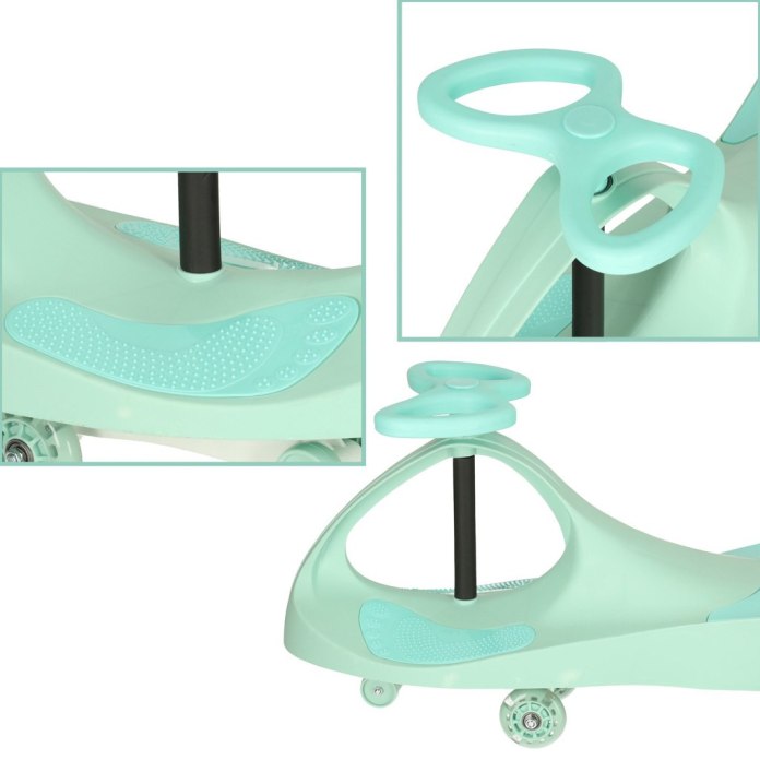 Jeździk grawitacyjny dziecięcy dla 3 latka, świecące koła LED, miętowy